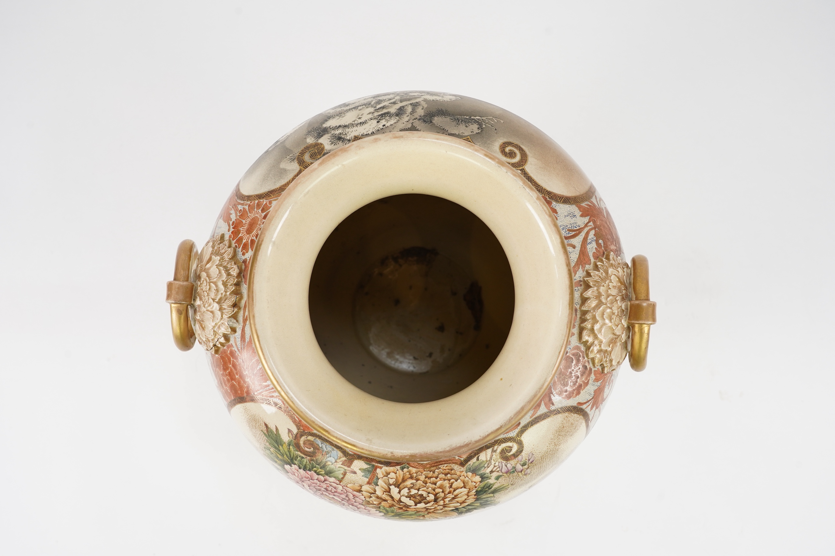 A large Japanese Satsuma vase and stand, by Kinkozan, Meiji period